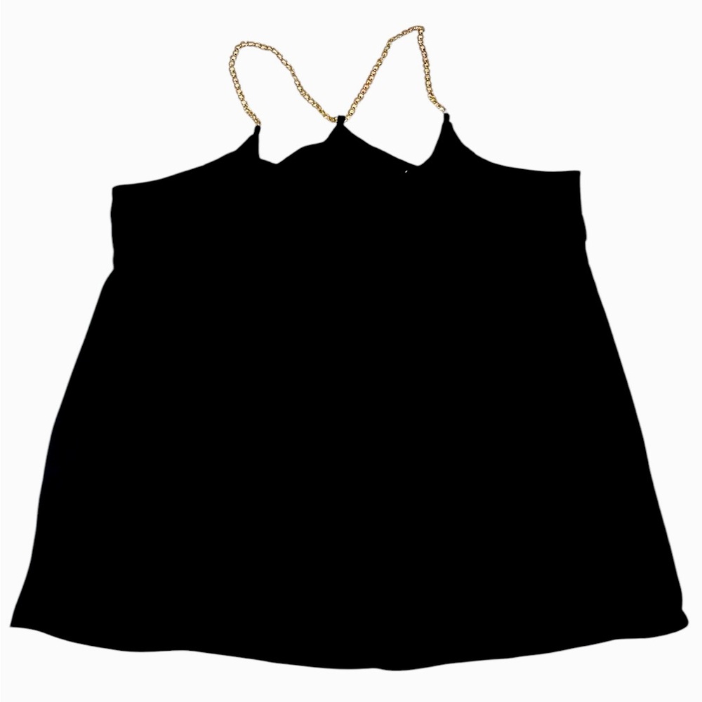 Elegant Black Camisole with Gold Color Chain Halter Straps Size XL